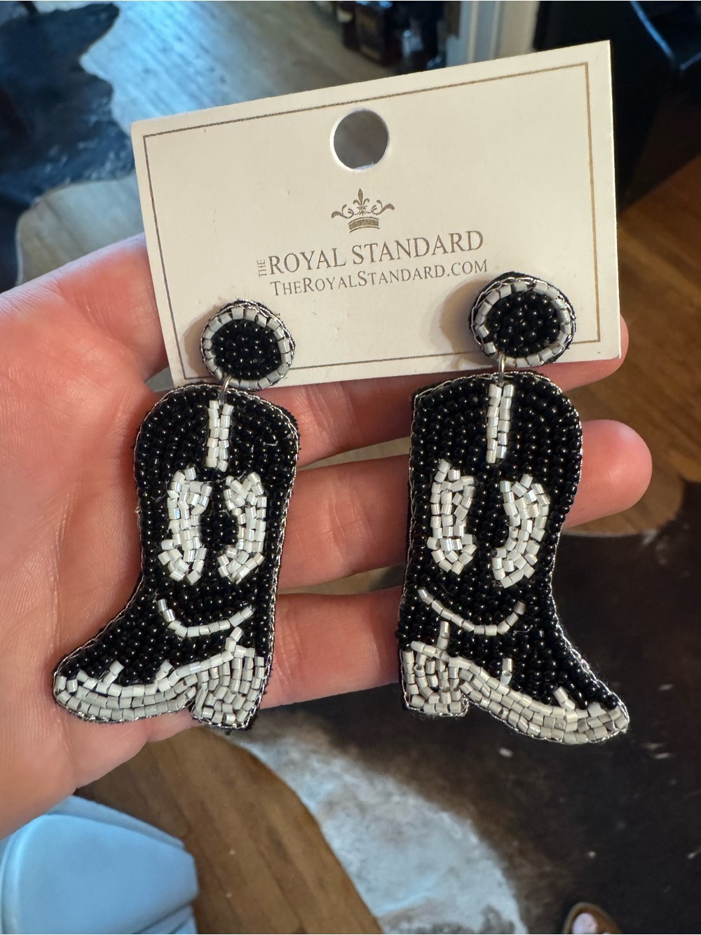 The Royal Standard Black & White Beaded Cowboy Boot Earrings